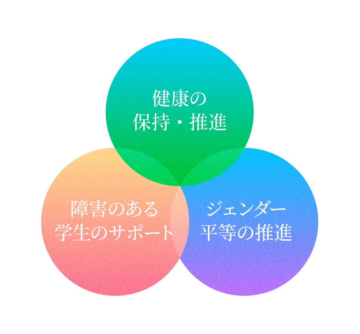 健康の保持・推進、障害のある学生のサポート、ジェンダー平等の推進